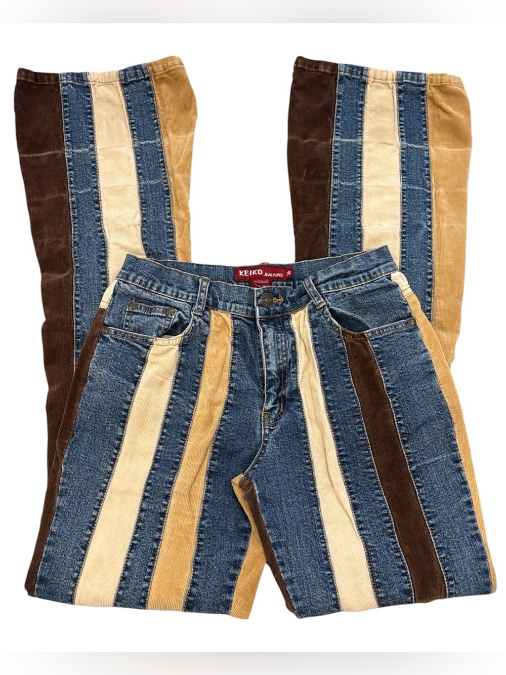 Kenko Jeans ParisCorduroy and Jean Stripes Vintage Y2K Flared Leg Jeans Size 8